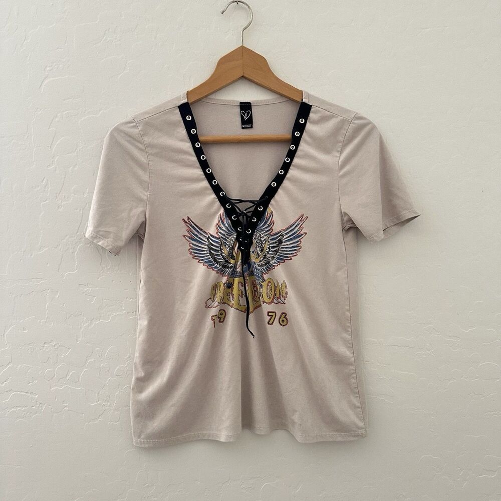 Windsor XS Lace Up Moto Top Freedom 1976 Eagle Y2K Grunge Baby Tee
